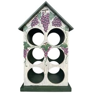 Vintage Wine Six 6 Bottle Holder Rack Wood House Vineyard Textured Hand Made